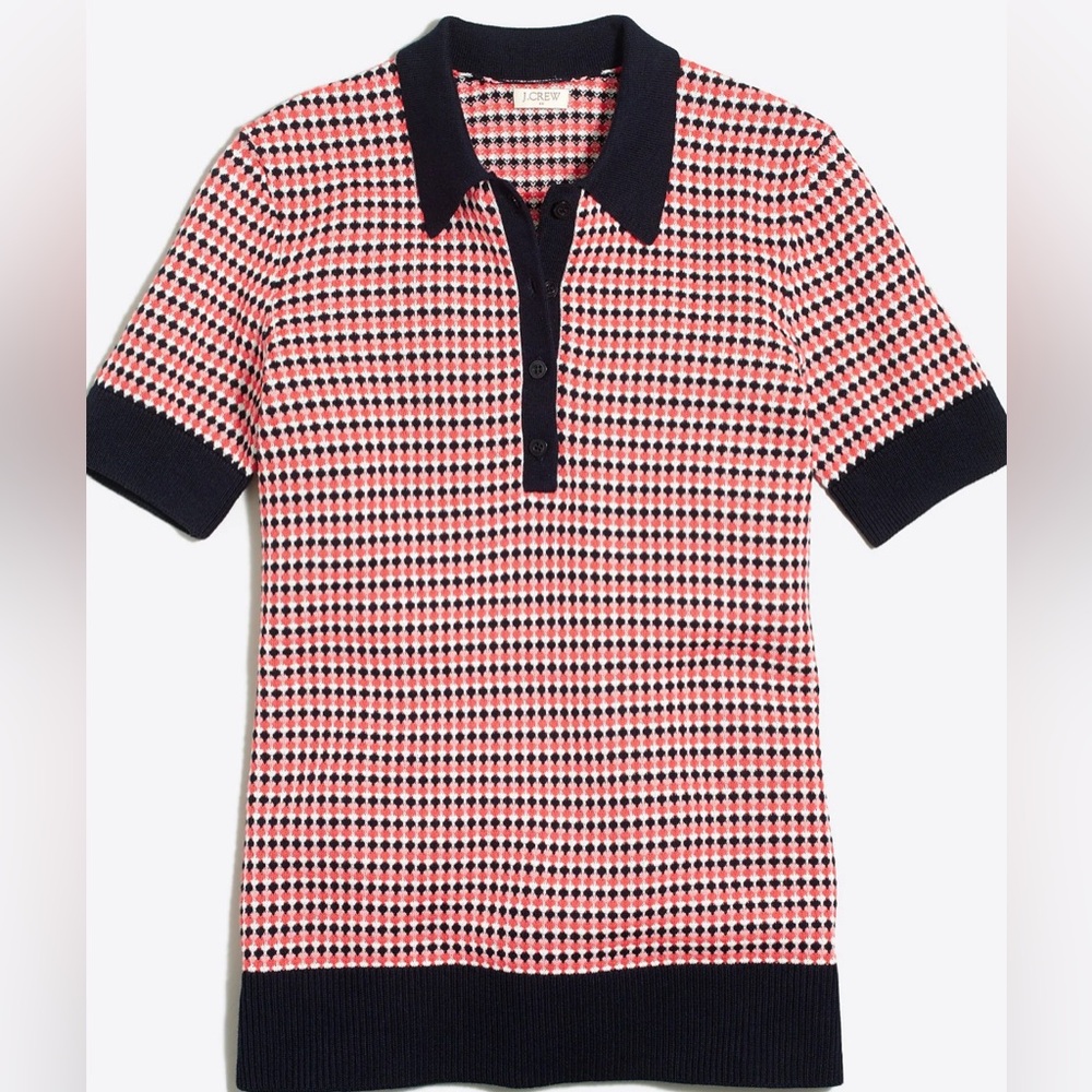 J Crew Pink Multicolor Collared Sweater